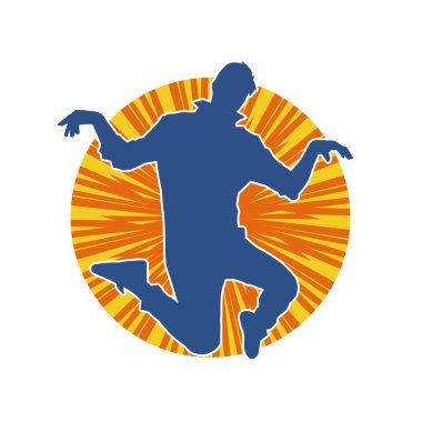 Sportif bir adamın silueti atlıyor. Dansçı bir erkeğin silueti hareket halinde..