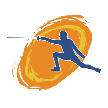 Bir eskrim sporcusunun silueti. Eskrim sporu yapan bir atletin silüeti..