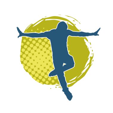 Hareket halindeki bir erkek dansçının silueti. Dans eden zayıf bir adamın silueti..