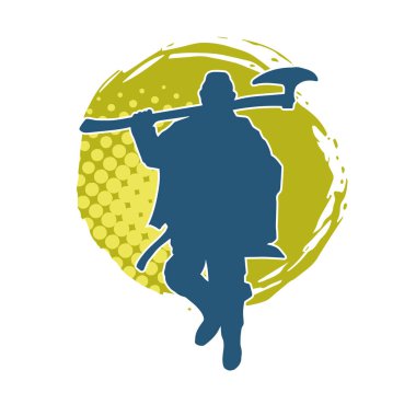 Geniş bıçaklı savaş baltası taşıyan bir erkek savaşçının silueti. Sakallı balta silahı olan bir Viking savaşçısının silueti..