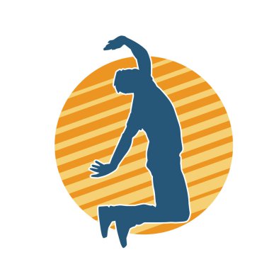 Hareket halindeki bir erkek dansçının silueti. Dans eden zayıf bir adamın silueti..