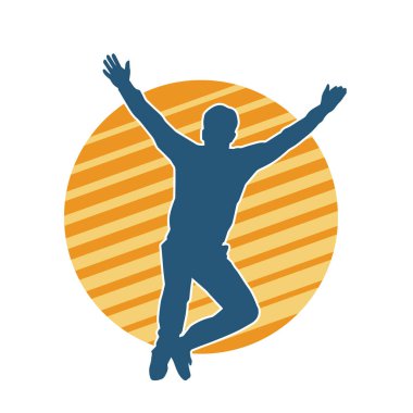 Hareket halindeki bir erkek dansçının silueti. Dans eden zayıf bir adamın silueti..