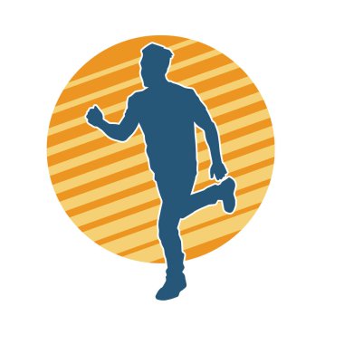 Koşu pozisyonundaki bir adamın silüeti. Siluet erkek koşusu pozu.