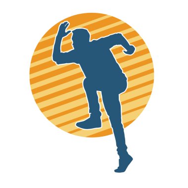 Hareket halindeki bir erkek dansçının silueti. Dans eden zayıf bir adamın silueti..