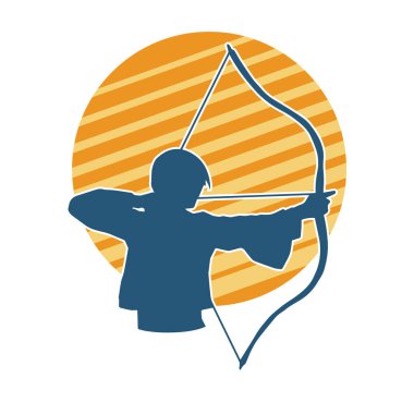 Dişi okçu bir dövüşçünün silueti ok ve yayla pozisyonunu alıyor..