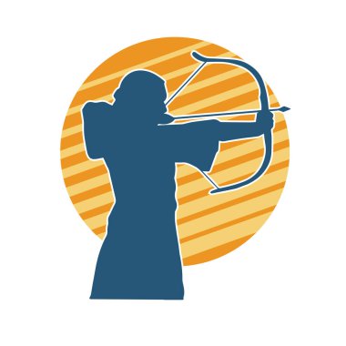 Dişi okçu bir dövüşçünün silueti ok ve yayla pozisyonunu alıyor..