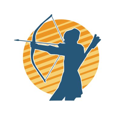 Dişi okçu bir dövüşçünün silueti ok ve yayla pozisyonunu alıyor..