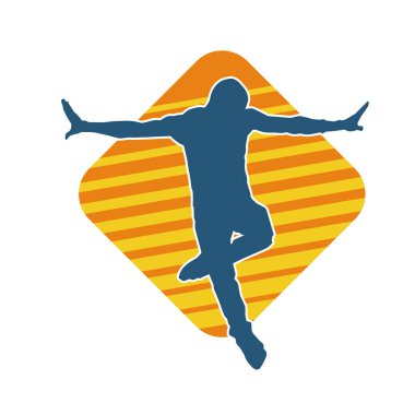 Hareket halindeki bir erkek dansçının silueti. Dans eden zayıf bir adamın silueti..