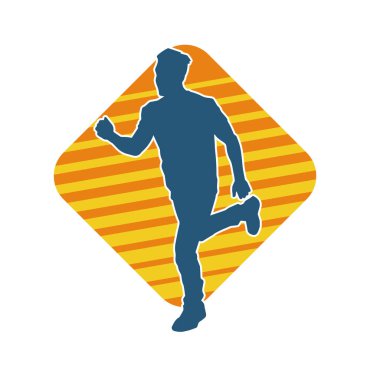 Koşu pozisyonundaki bir adamın silüeti. Siluet erkek koşusu pozu.