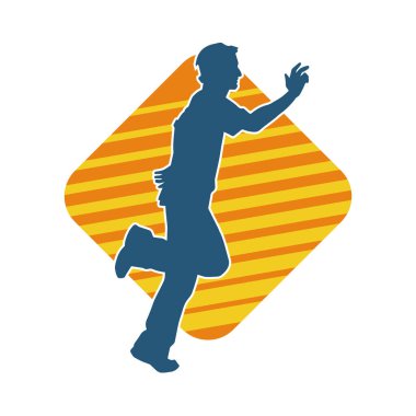 Hareket halindeki bir erkek dansçının silueti. Dans eden zayıf bir adamın silueti..