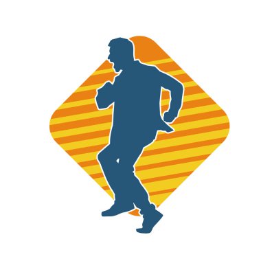 Hareket halindeki bir erkek dansçının silueti. Dans eden zayıf bir adamın silueti..