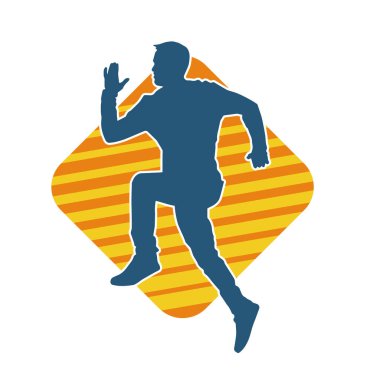 Koşu pozisyonundaki bir adamın silüeti. Siluet erkek koşusu pozu.