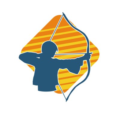 Dişi okçu bir dövüşçünün silueti ok ve yayla pozisyonunu alıyor..