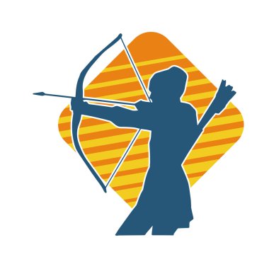 Dişi okçu bir dövüşçünün silueti ok ve yayla pozisyonunu alıyor..