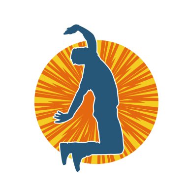 Hareket halindeki bir erkek dansçının silueti. Dans eden zayıf bir adamın silueti..