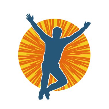 Hareket halindeki bir erkek dansçının silueti. Dans eden zayıf bir adamın silueti..