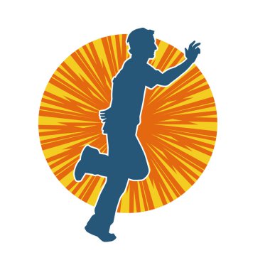 Hareket halindeki bir erkek dansçının silueti. Dans eden zayıf bir adamın silueti..