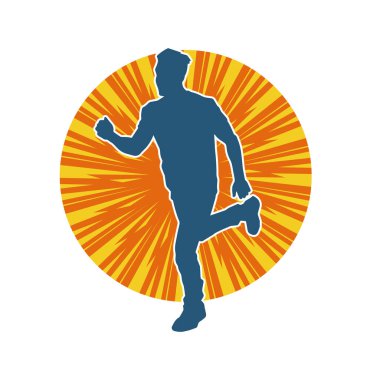 Koşu pozisyonundaki bir adamın silüeti. Siluet erkek koşusu pozu.