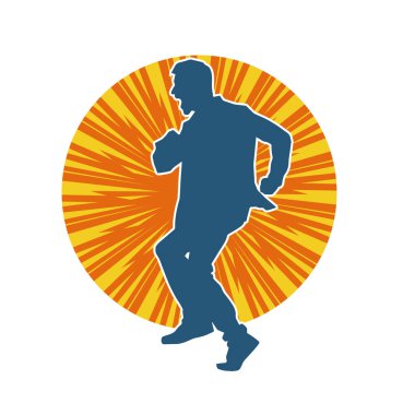 Hareket halindeki bir erkek dansçının silueti. Dans eden zayıf bir adamın silueti..