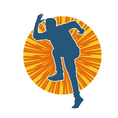 Koşu pozisyonundaki bir adamın silüeti. Siluet erkek koşusu pozu.