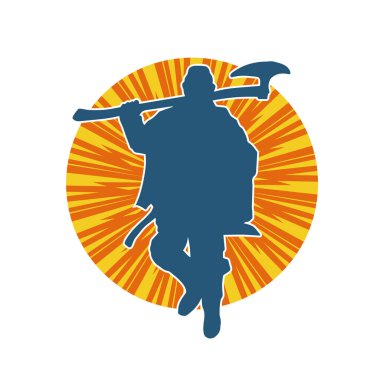 Geniş bıçaklı savaş baltası taşıyan bir erkek savaşçının silueti. Sakallı balta silahı olan bir Viking savaşçısının silueti..