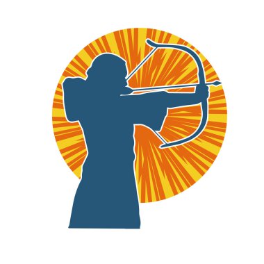 Dişi okçu bir dövüşçünün silueti ok ve yayla pozisyonunu alıyor..