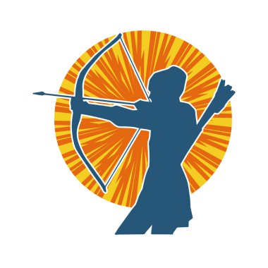 Dişi okçu bir dövüşçünün silueti ok ve yayla pozisyonunu alıyor..