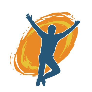 Hareket halindeki bir erkek dansçının silueti. Dans eden zayıf bir adamın silueti..