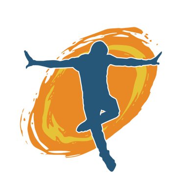 Hareket halindeki bir erkek dansçının silueti. Dans eden zayıf bir adamın silueti..