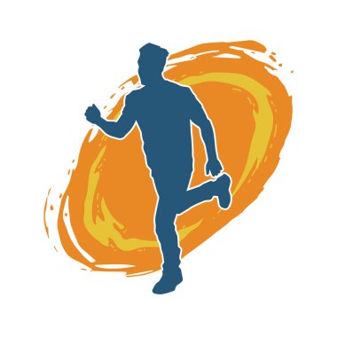 Koşu pozisyonundaki bir adamın silüeti. Siluet erkek koşusu pozu.