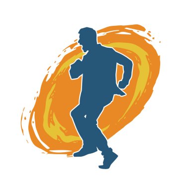 Hareket halindeki bir erkek dansçının silueti. Dans eden zayıf bir adamın silueti..