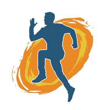 Koşu pozisyonundaki bir adamın silüeti. Siluet erkek koşusu pozu.