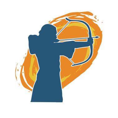 Dişi okçu bir dövüşçünün silueti ok ve yayla pozisyonunu alıyor..