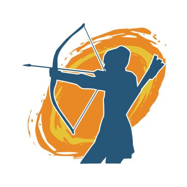 Dişi okçu bir dövüşçünün silueti ok ve yayla pozisyonunu alıyor..