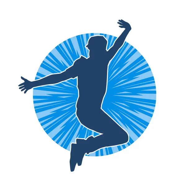 Hareket halindeki bir erkek dansçının silueti. Dans eden zayıf bir adamın silueti..