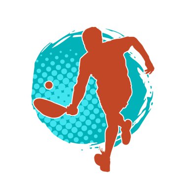 Hareketli bir erkek tenisçinin silueti. Raketle tenis oynayan bir adamın silueti..