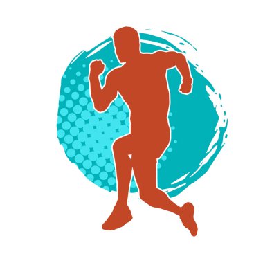 Koşu pozisyonundaki bir adamın silüeti. Siluet erkek koşusu pozu.