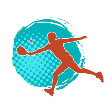 Hareketli bir erkek tenisçinin silueti. Raketle tenis oynayan bir adamın silueti..