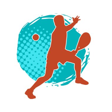 Hareketli bir erkek tenisçinin silueti. Raketle tenis oynayan bir adamın silueti..
