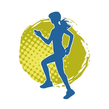 Koşan bir kadının silueti. Dişi bir koşunun silueti.