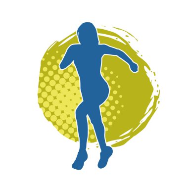 Koşan bir kadının silueti. Dişi bir koşunun silueti.