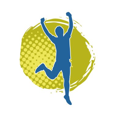 Hareket halindeki bir erkek dansçının silueti. Dans eden zayıf bir adamın silueti..