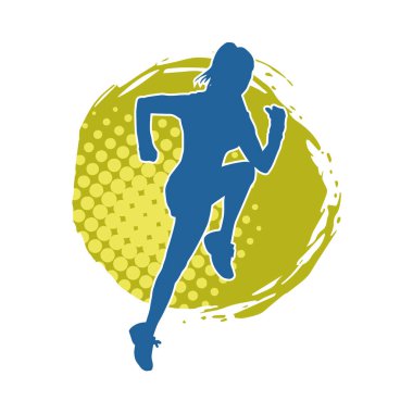 Koşan bir kadının silueti. Dişi bir koşunun silueti.