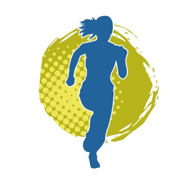 Koşan bir kadının silueti. Dişi bir koşunun silueti.