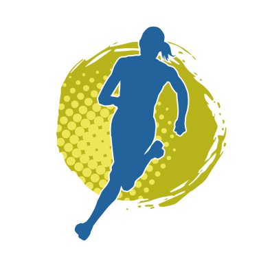 Koşan bir kadının silueti. Dişi bir koşunun silueti.