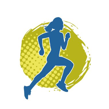 Koşan bir kadının silueti. Dişi bir koşunun silueti.