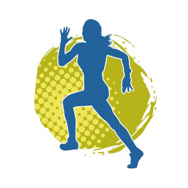 Koşan bir kadının silueti. Dişi bir koşunun silueti.