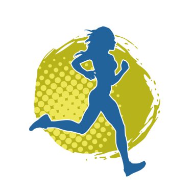 Koşan bir kadının silueti. Dişi bir koşunun silueti.