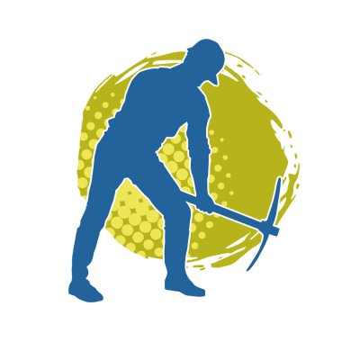 Görev sırasında baltayla dolaşan işçi kostümlü bir adamın silüeti. Bir madencinin hareket halindeki silueti balta aracı ile poz verir.