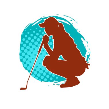 Golf oynayan bir kadının silüeti. Hareketli bir kadın golfçünün silueti..